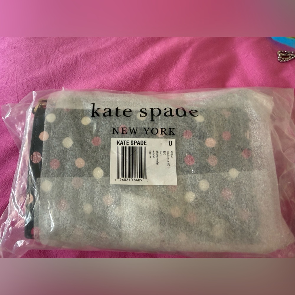 kate spade Staci Phone Wallet Wristlet Black Pink & Cream Dots - Picture 5 of 7